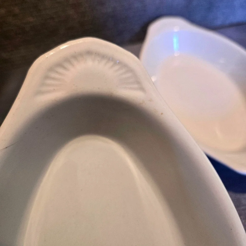 Chaozhou‎ Stoneware Cream Oval Au Gratin Dishes Set of 3 Tab Handles 9.5 Inch